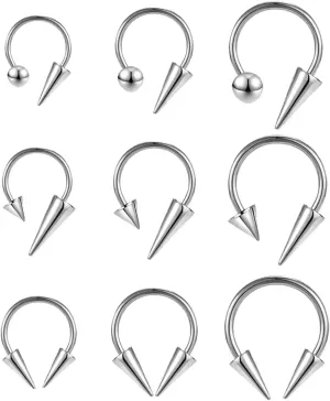 16G 316L Spike Septum Rings Lip Rings Horseshoe Nose Rings, Rook Daith Helix Tragus Cartilage Earrings Hoop, Stainless Steel Lobe Lip Piercing for Women Men