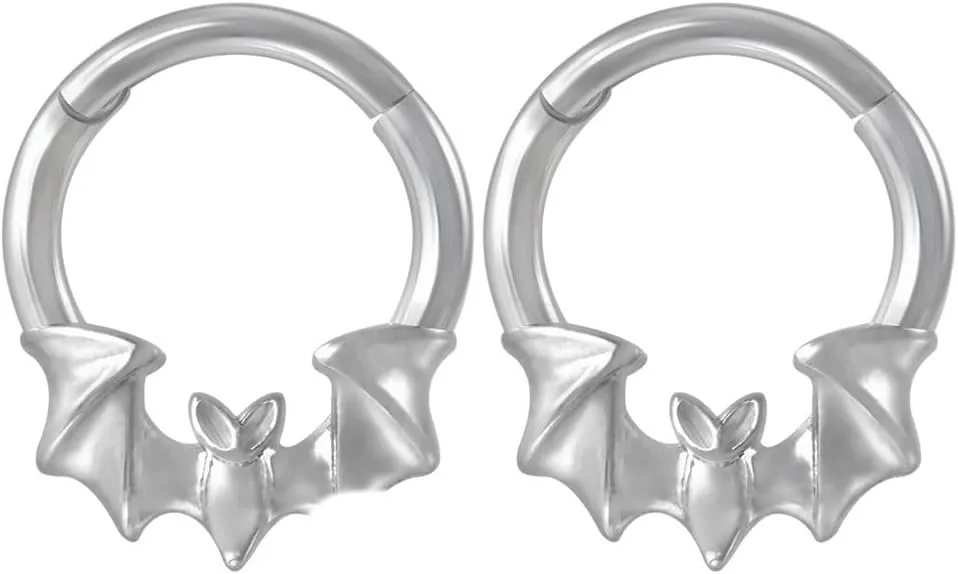 16G Bat Septum Rings Cartilage Hoop Earrings for Women Men 8mm Stainless Steel Hoop Nose Rings Helix Conch Tragus Earrings Bat Body Piercing Jewelry