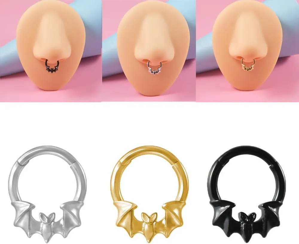 16G Bat Septum Rings Cartilage Hoop Earrings for Women Men 8mm Stainless Steel Hoop Nose Rings Helix Conch Tragus Earrings Bat Body Piercing Jewelry