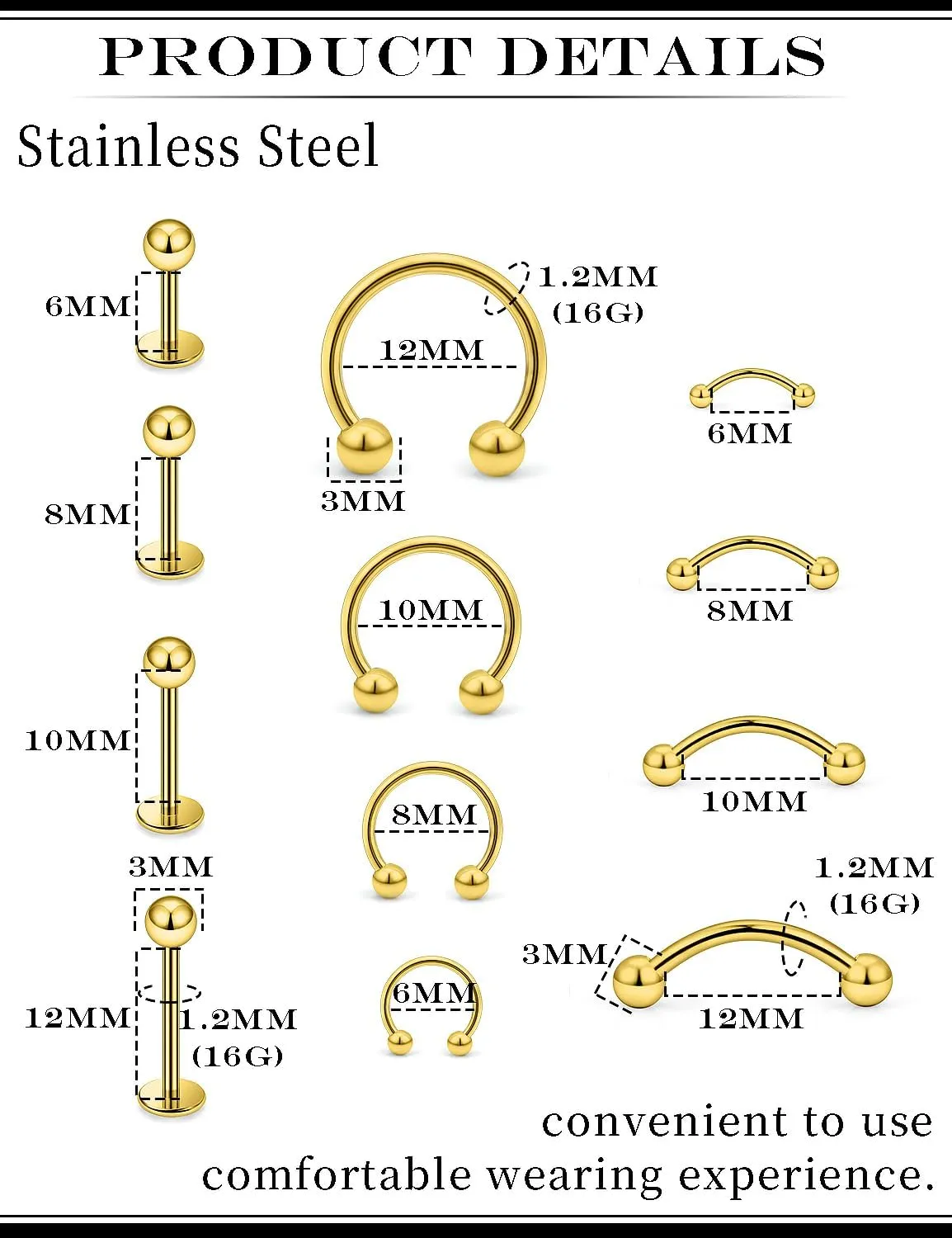 16G Lip Rings Vertical Labret Jewelry Monroe Lip Barbell Ring Medusa Snake Bite Piercing Jewelry Snug Daith Rook Conch Tragus Helix Cartilage Earring Piercing Jewelry for Women Men 48 Pcs