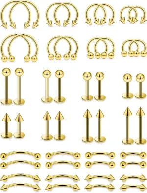 16G Lip Rings Vertical Labret Jewelry Monroe Lip Barbell Ring Medusa Snake Bite Piercing Jewelry Snug Daith Rook Conch Tragus Helix Cartilage Earring Piercing Jewelry for Women Men 48 Pcs