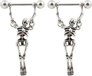 16G Stainless Steel Nipple Rings Skull Straight Barbell Bars Tongue Ring 14mm(9/16Inch) Body Piercing Jewelry