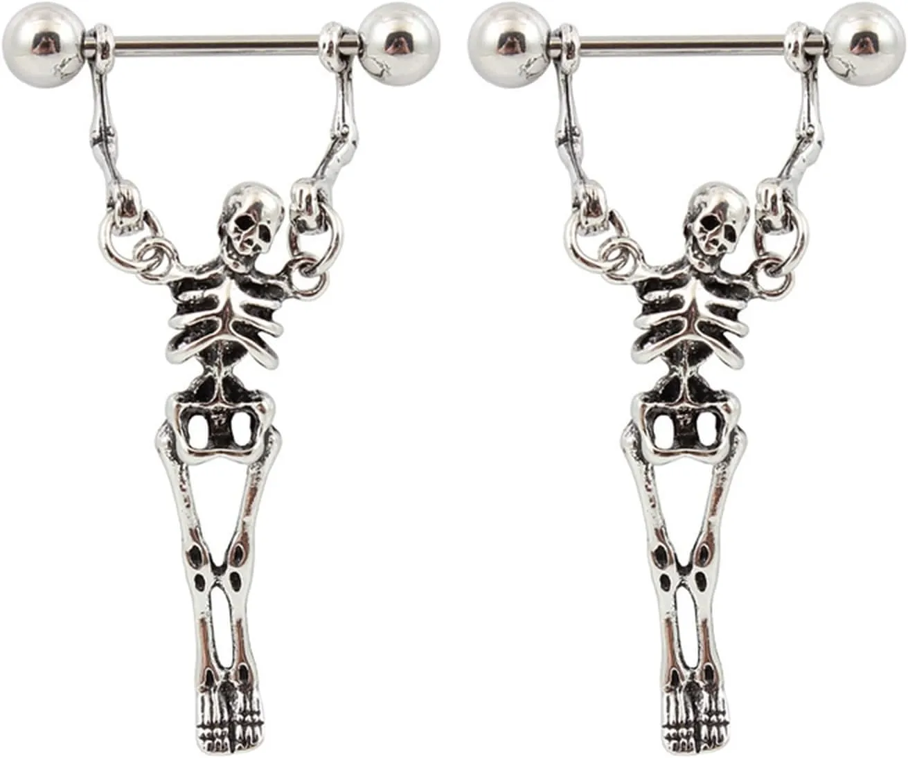 16G Stainless Steel Nipple Rings Skull Straight Barbell Bars Tongue Ring 14mm(9/16Inch) Body Piercing Jewelry