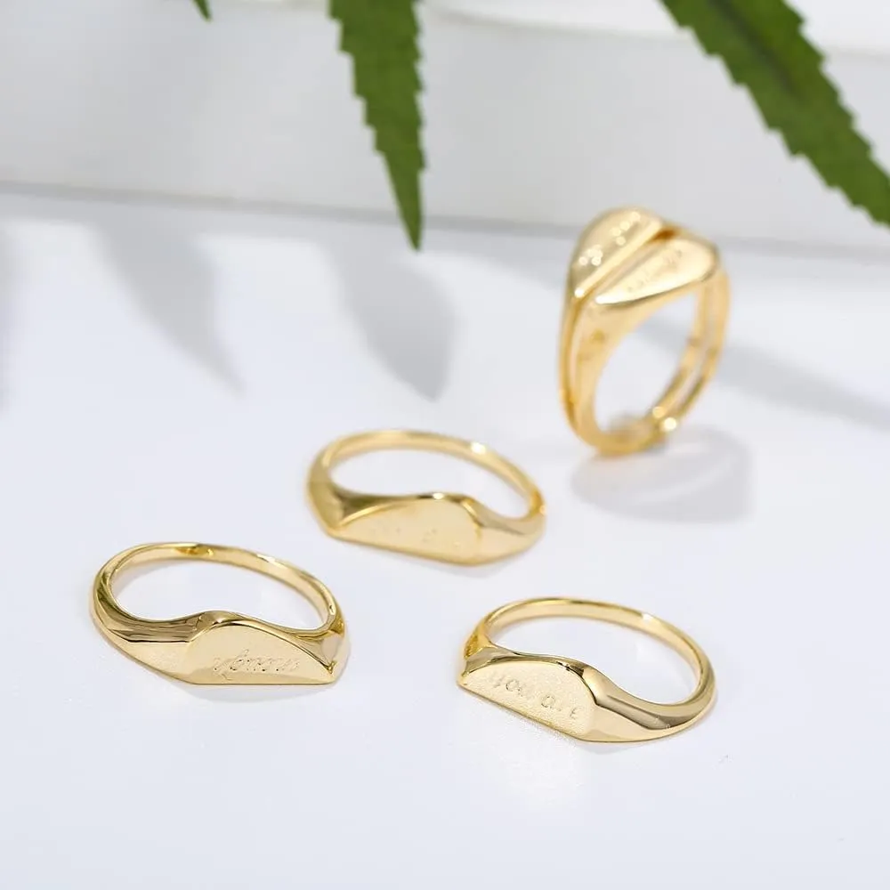 16K Gold Plated Sun Moon Engraved Matching Couple Stackable Promise Rings for Him and Her