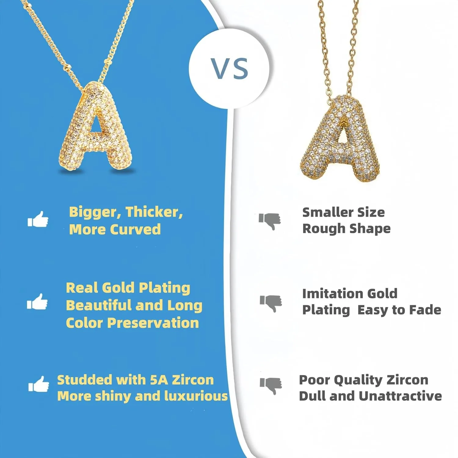 18k Bubble Letter Necklace Gold for Women, Rhinestone Gold A-Z Bubble Initial Necklace, Personalized Plated Letter Name Pendant Chunky Alphabet Necklace Birthday Jewelry Gifts