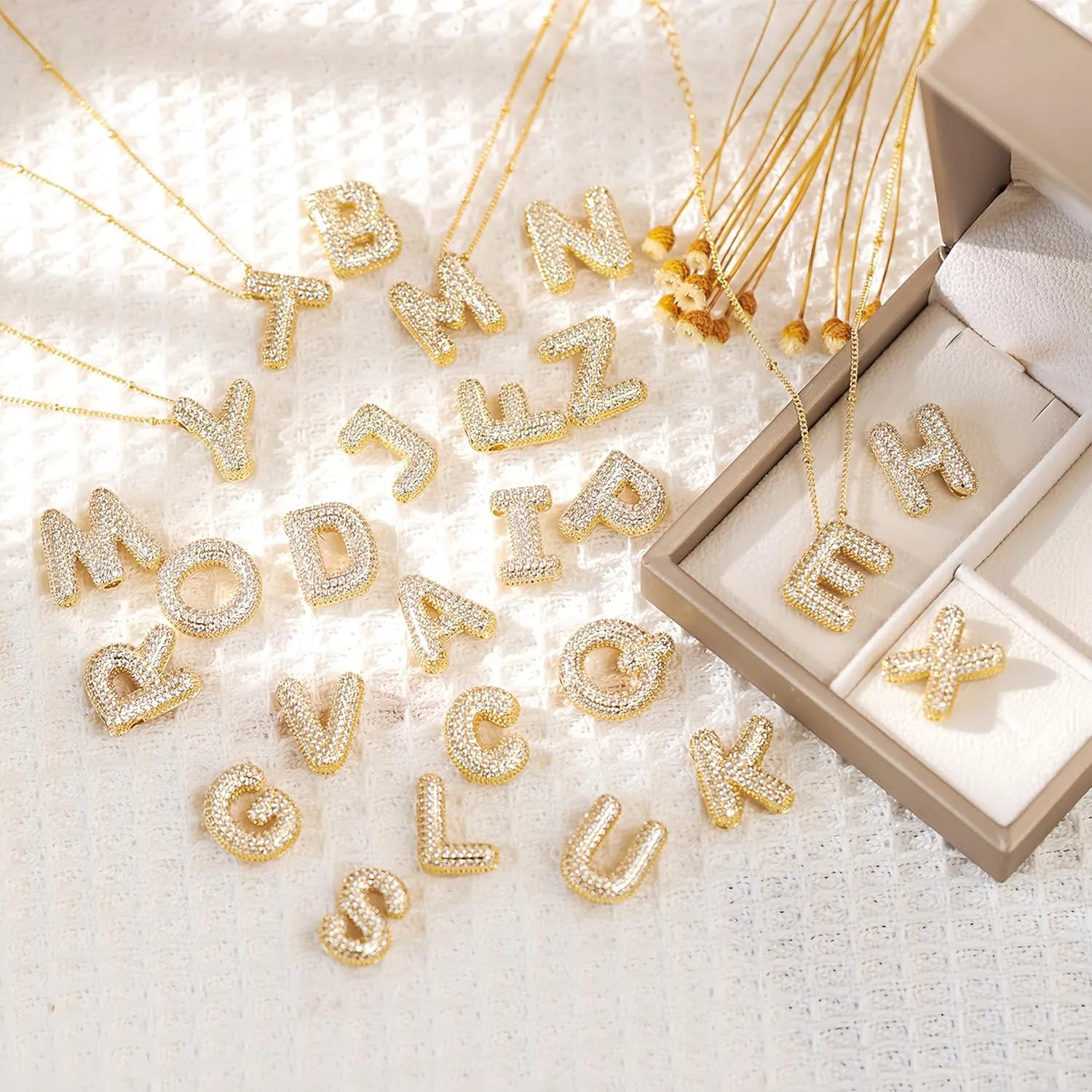 18k Bubble Letter Necklace Gold for Women, Rhinestone Gold A-Z Bubble Initial Necklace, Personalized Plated Letter Name Pendant Chunky Alphabet Necklace Birthday Jewelry Gifts