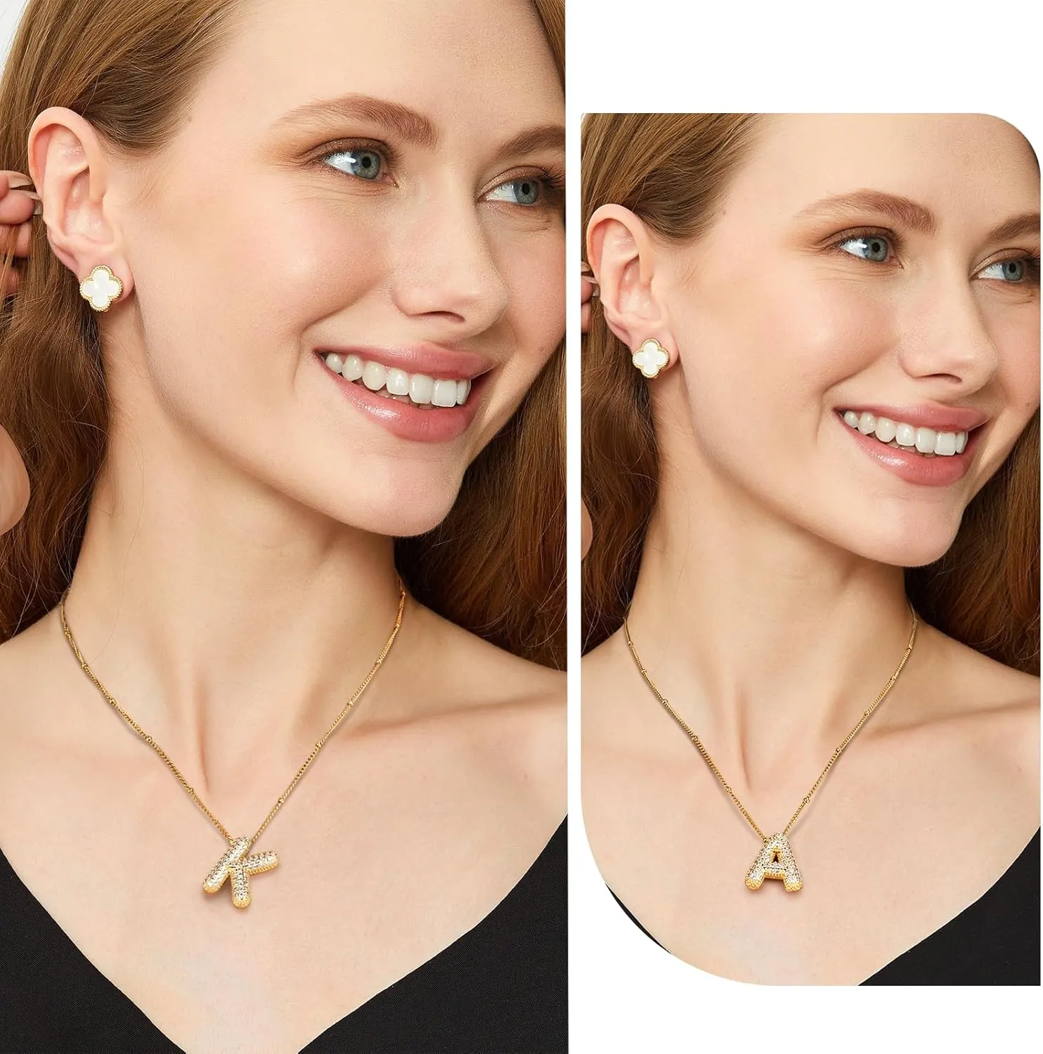 18k Bubble Letter Necklace Gold for Women, Rhinestone Gold A-Z Bubble Initial Necklace, Personalized Plated Letter Name Pendant Chunky Alphabet Necklace Birthday Jewelry Gifts