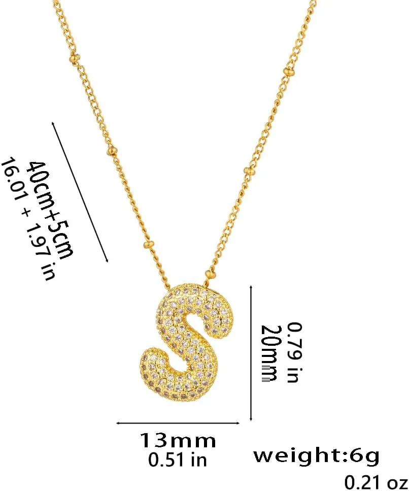 18k Bubble Letter Necklace Gold for Women, Rhinestone Gold A-Z Bubble Initial Necklace, Personalized Plated Letter Name Pendant Chunky Alphabet Necklace Birthday Jewelry Gifts