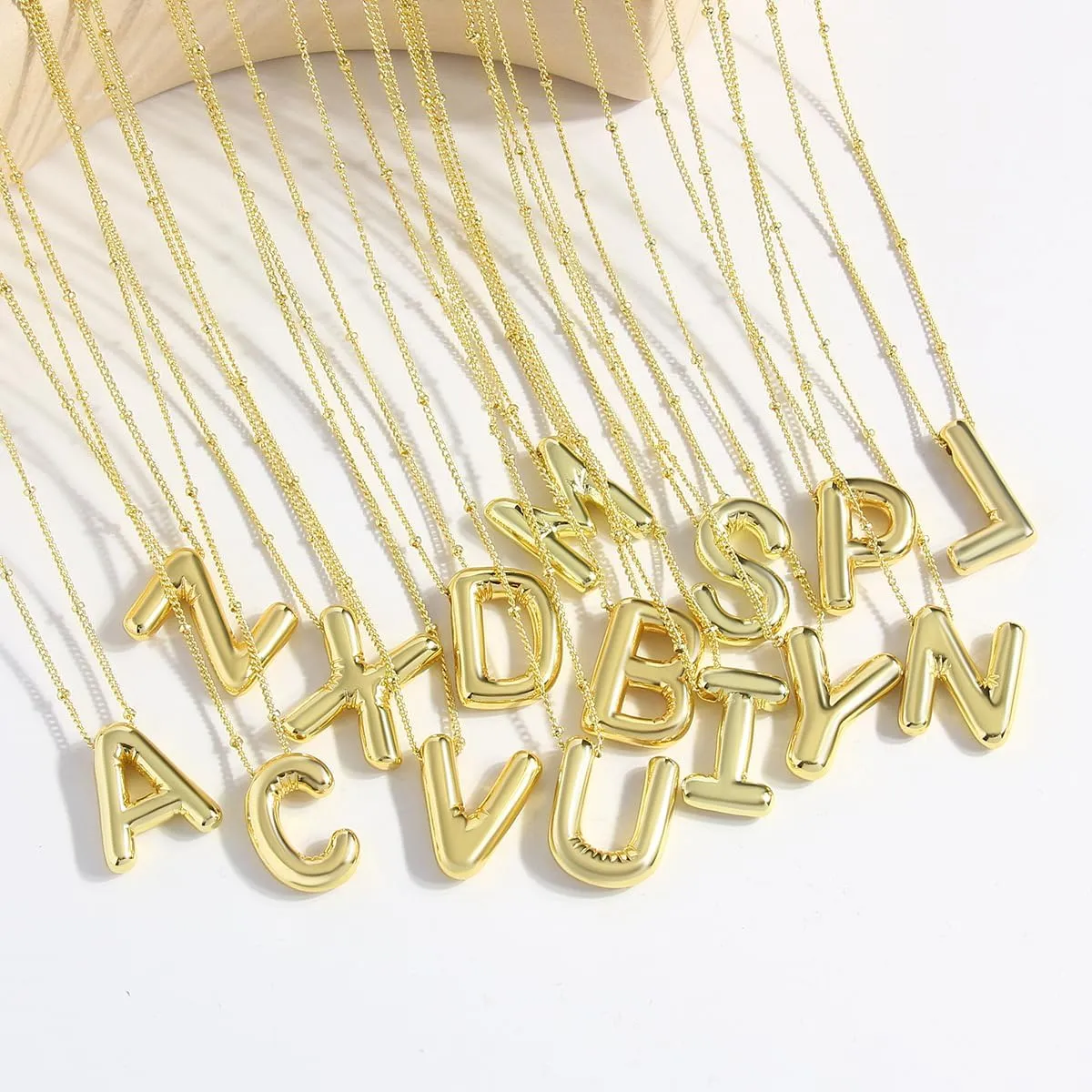 18K Gold Plated Bubble Letter Pendant Initial Necklace for WomenPuffy Design Balloon A-Z Alphabet Chain Necklaces for Women Jewelry