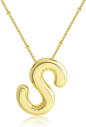 18K Gold Plated Bubble Letter Pendant Initial Necklace for WomenPuffy Design Balloon A-Z Alphabet Chain Necklaces for Women Jewelry