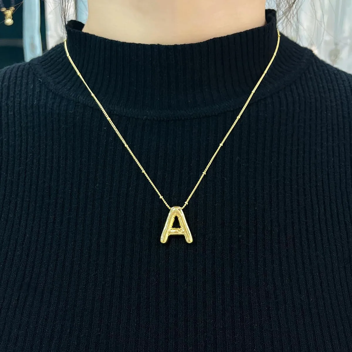 18K Gold Plated Bubble Letter Pendant Initial Necklace for WomenPuffy Design Balloon A-Z Alphabet Chain Necklaces for Women Jewelry