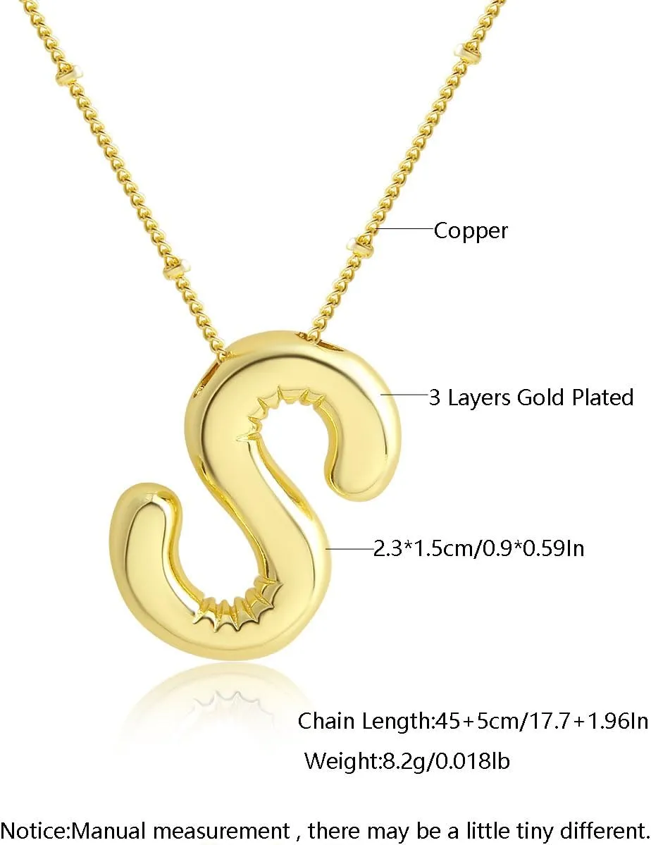 18K Gold Plated Bubble Letter Pendant Initial Necklace for WomenPuffy Design Balloon A-Z Alphabet Chain Necklaces for Women Jewelry