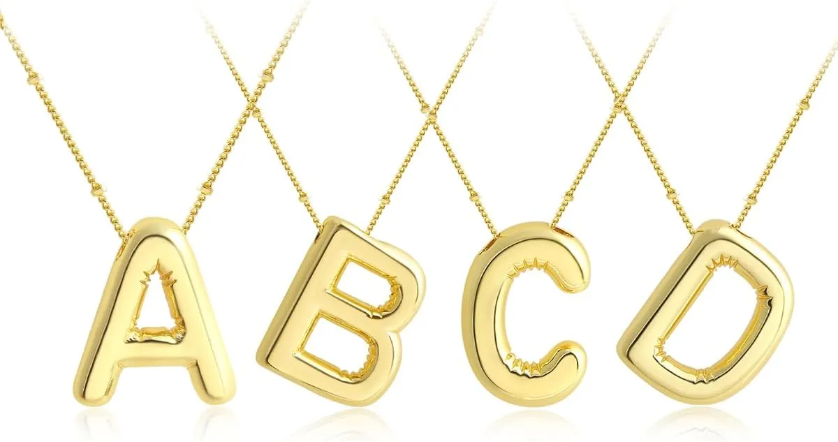 18K Gold Plated Bubble Letter Pendant Initial Necklace for WomenPuffy Design Balloon A-Z Alphabet Chain Necklaces for Women Jewelry