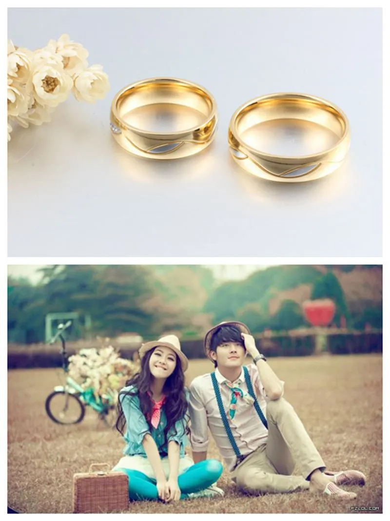 18K Gold Plated Cubic Zirconia Couple Wedding Ring