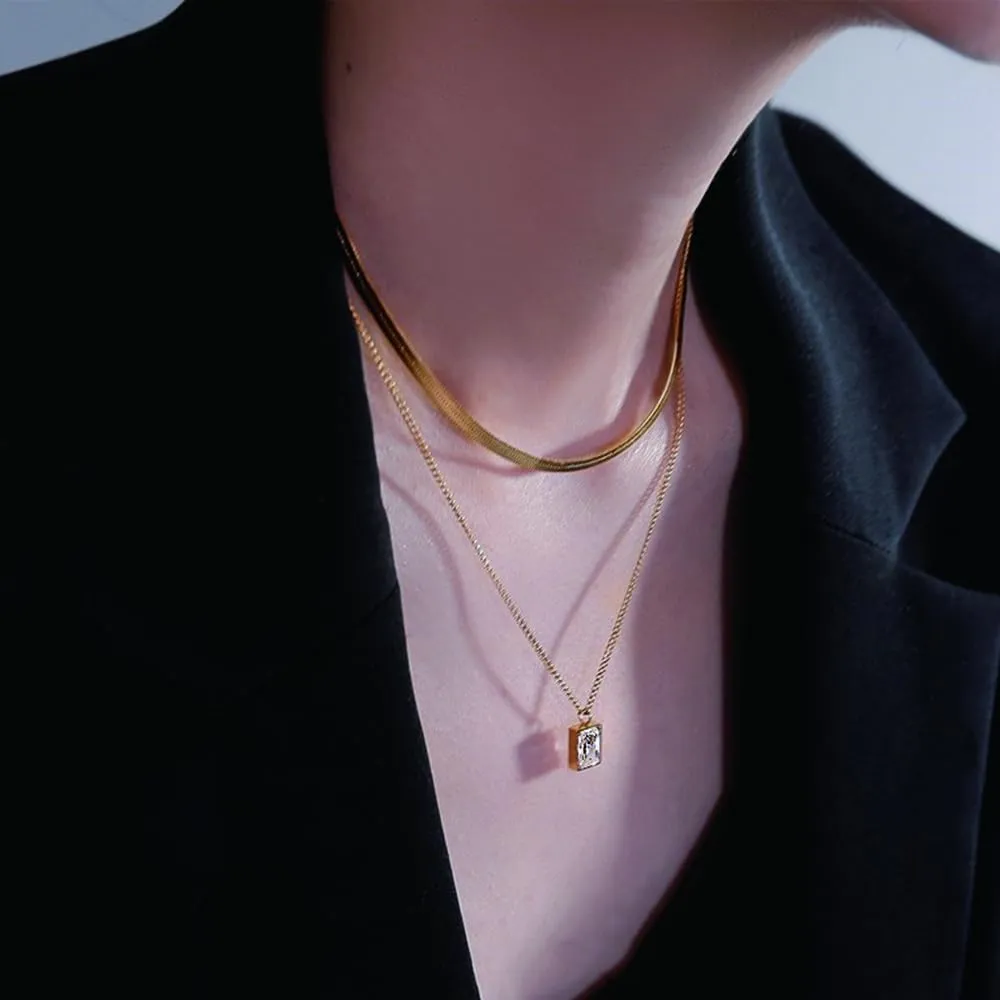 18K Gold Plated Snake Chain Layer Necklaces Cubic Zirconia for Women Dainty Necklace Jewelry