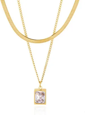 18K Gold Plated Snake Chain Layer Necklaces Cubic Zirconia for Women Dainty Necklace Jewelry