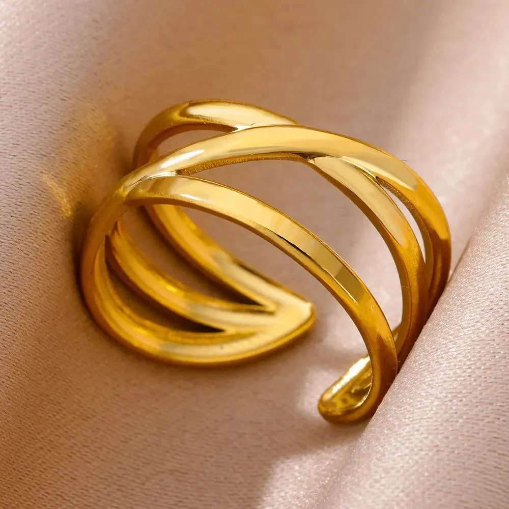 18K Gold Plated Stainless Steel Punk Couple Rings: Trendy Band Jewelry