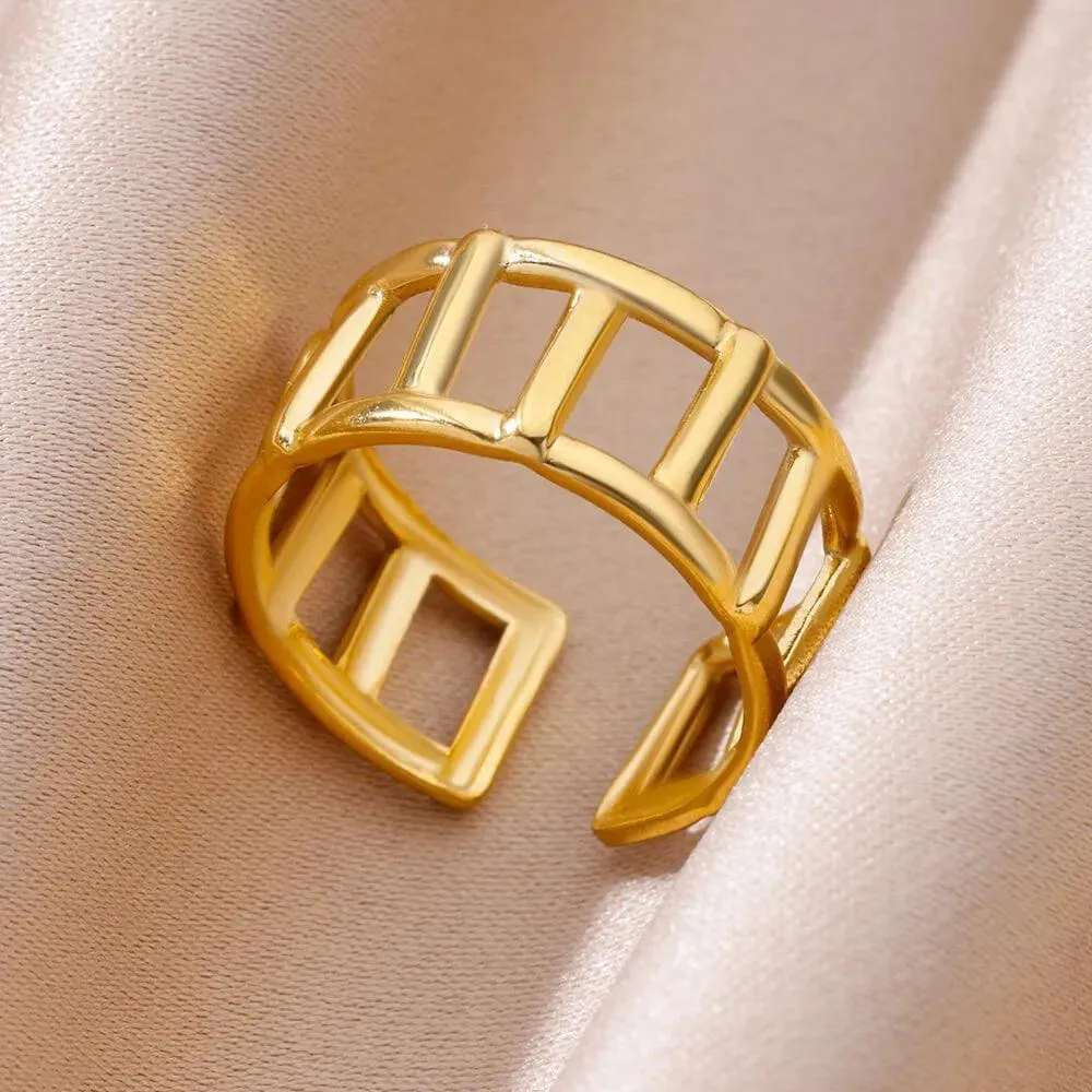 18K Gold Plated Stainless Steel Punk Couple Rings: Trendy Band Jewelry