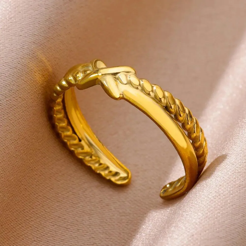 18K Gold Plated Stainless Steel Punk Couple Rings: Trendy Band Jewelry