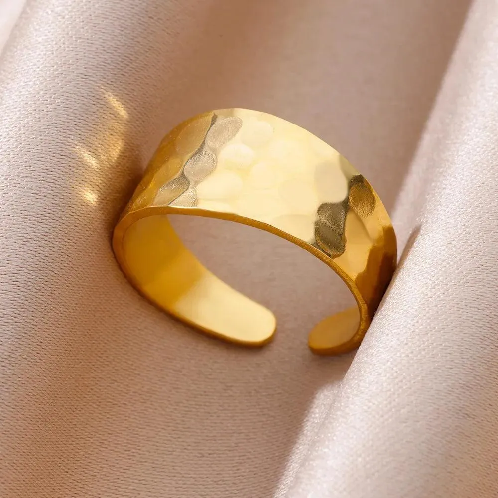 18K Gold Plated Stainless Steel Punk Couple Rings: Trendy Band Jewelry