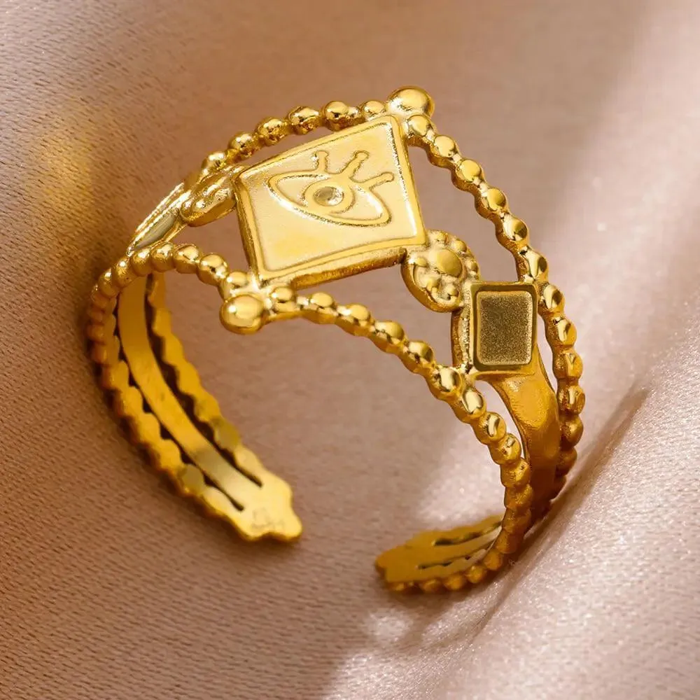 18K Gold Plated Stainless Steel Punk Couple Rings: Trendy Band Jewelry