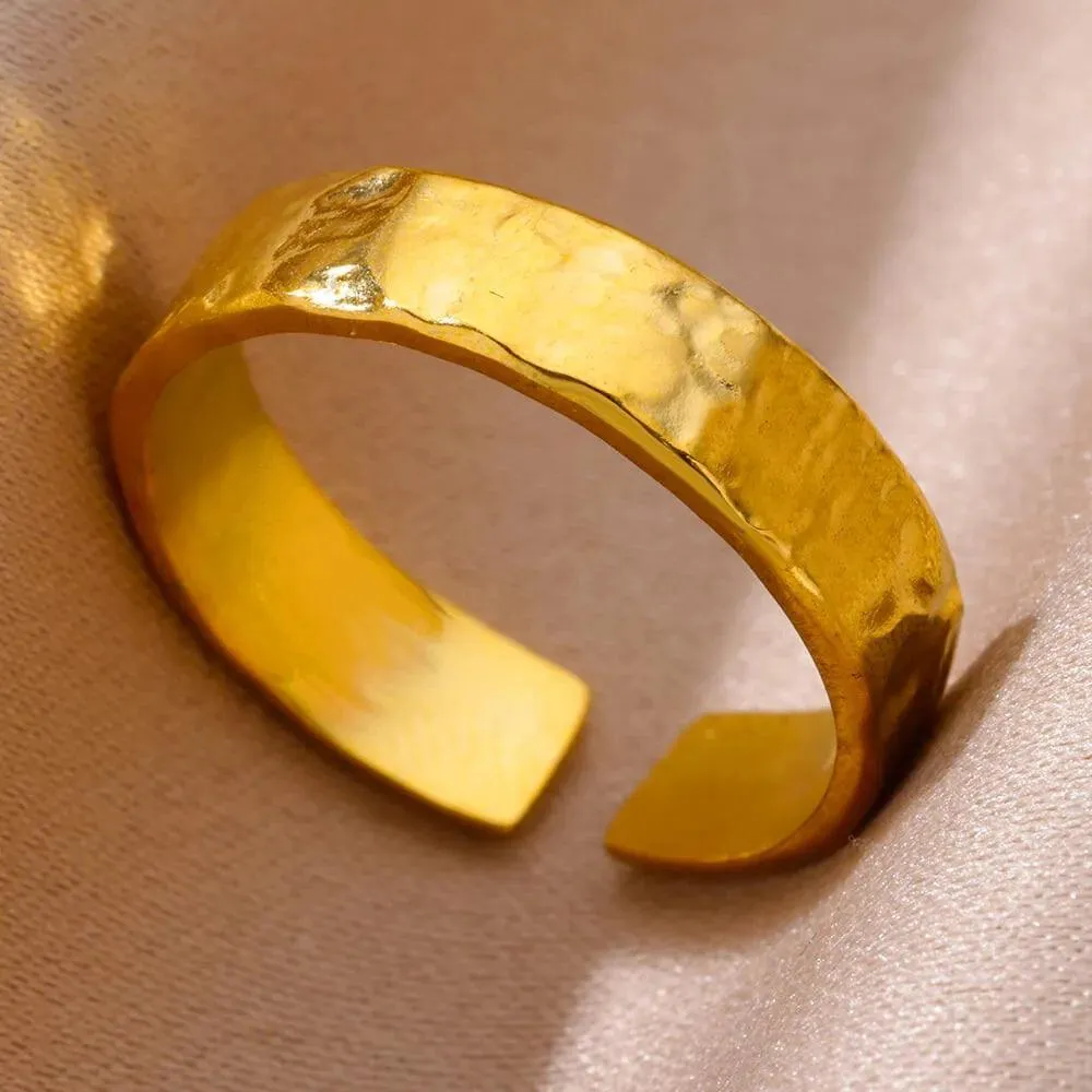 18K Gold Plated Stainless Steel Punk Couple Rings: Trendy Band Jewelry