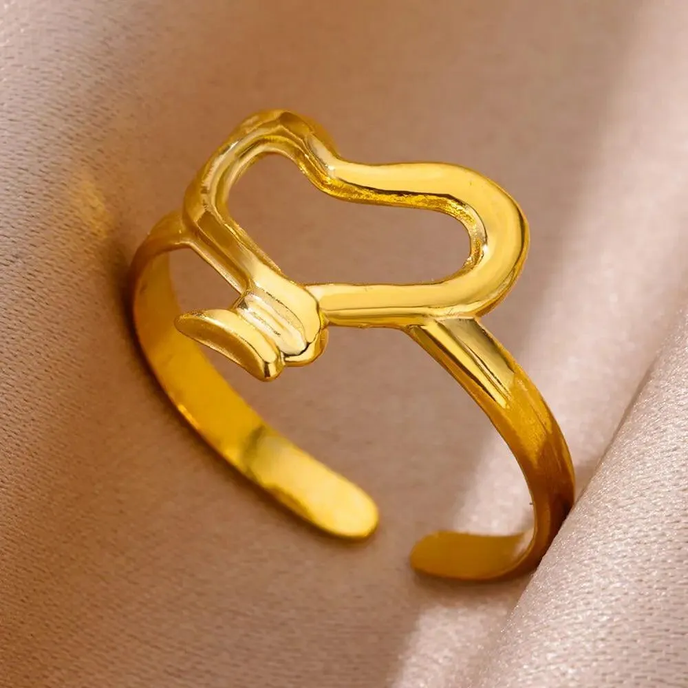 18K Gold Plated Stainless Steel Punk Couple Rings: Trendy Band Jewelry