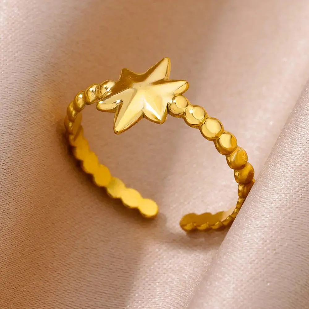 18K Gold Plated Stainless Steel Punk Couple Rings: Trendy Band Jewelry