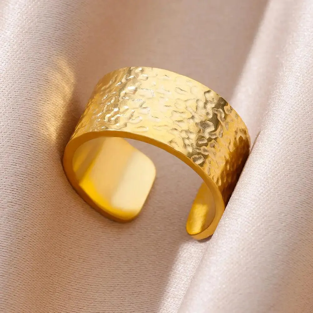 18K Gold Plated Stainless Steel Punk Couple Rings: Trendy Band Jewelry