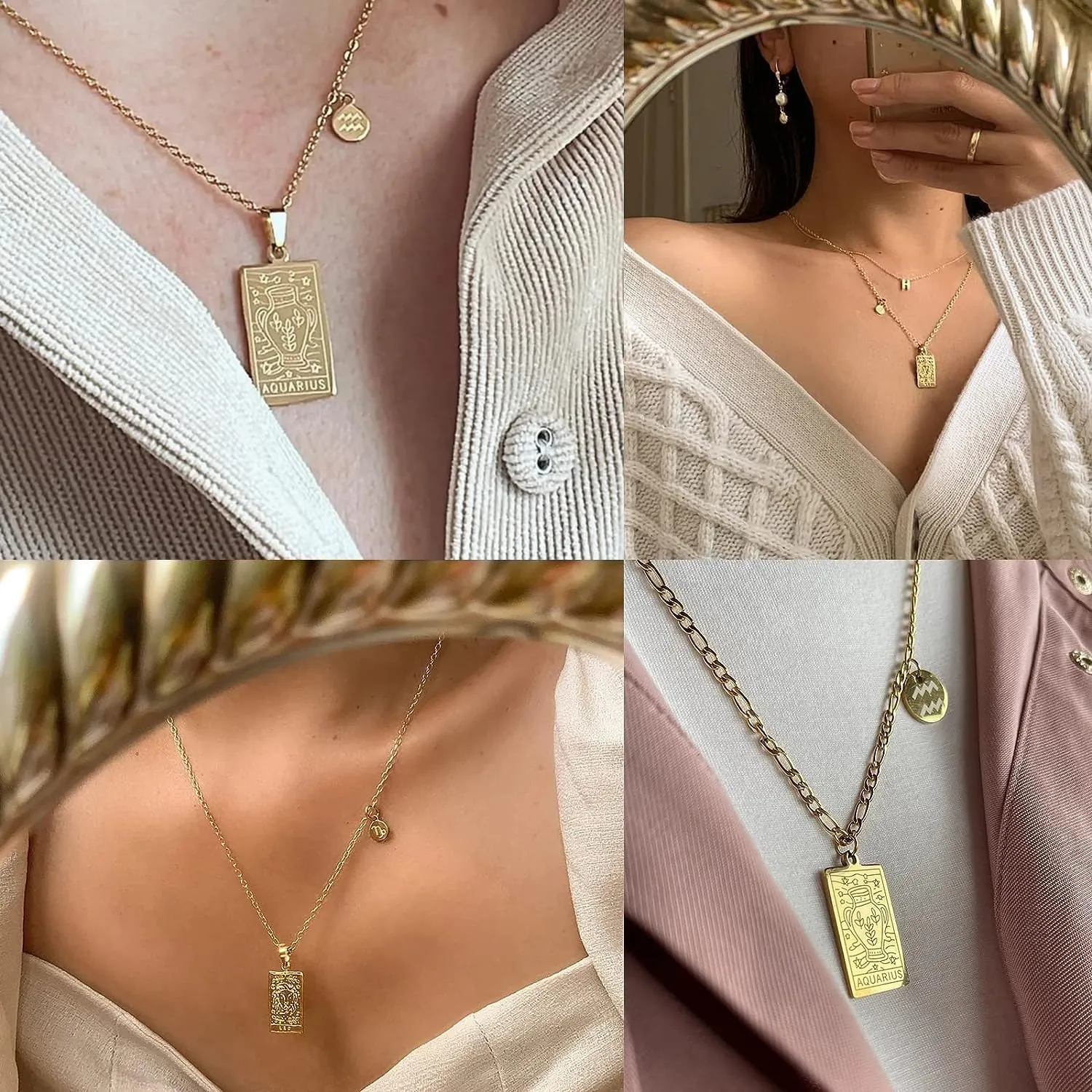 18k Gold Plated Stainless Steel Zodiac Sign Necklaces Astrology Gifts for Women Constellation Pendant Jewelry