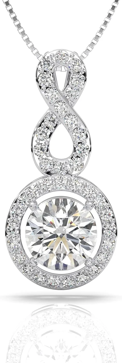 1CT Platinum Plated Moissanite Pendant Necklace Gift for Women Infinity Necklace with Moissanite Diamond Gift for Her wedding Gift for Wife Mother Birthday Gift