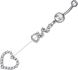 1Pc Stylish Love Heart Pendant Belly Button Ring with Zircon Fashionable Body Piercing Jewelry Medical Present for