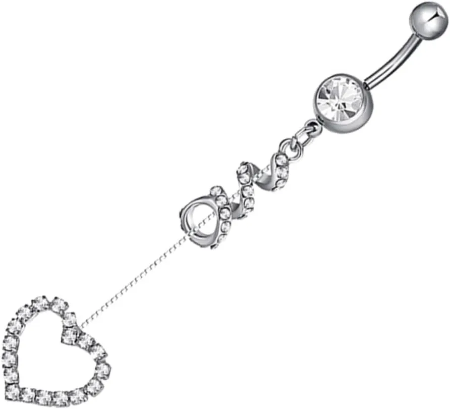 1Pc Stylish Love Heart Pendant Belly Button Ring with Zircon Fashionable Body Piercing Jewelry Medical Present for