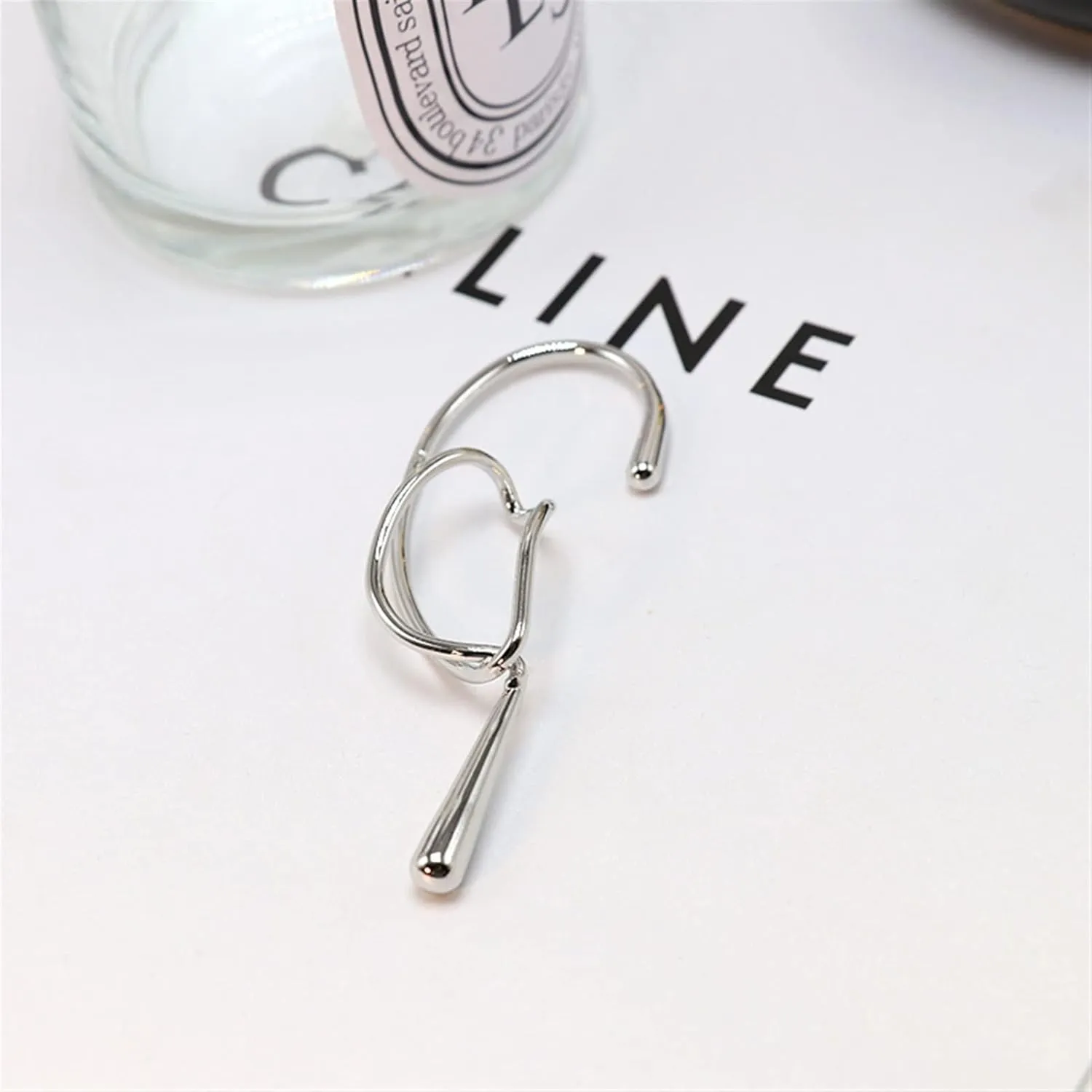 1PC Women Punk Geometric Ear Cuff Ear Bone Clip Earrings for Women Charm Jewelry Chic Gold Tone Ear Bone Clips Gift (Gem Color : Silver)