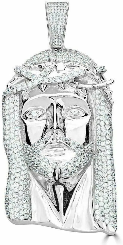 2 CT Round Lab Created Diamond Christian Religious God Jesus Pendant Charm 14K White Gold Plated Sterling Silver