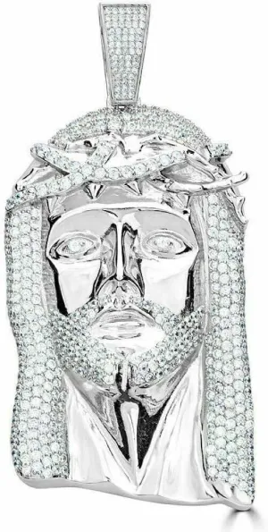 2 CT Round Lab Created Diamond Christian Religious God Jesus Pendant Charm 14K White Gold Plated Sterling Silver