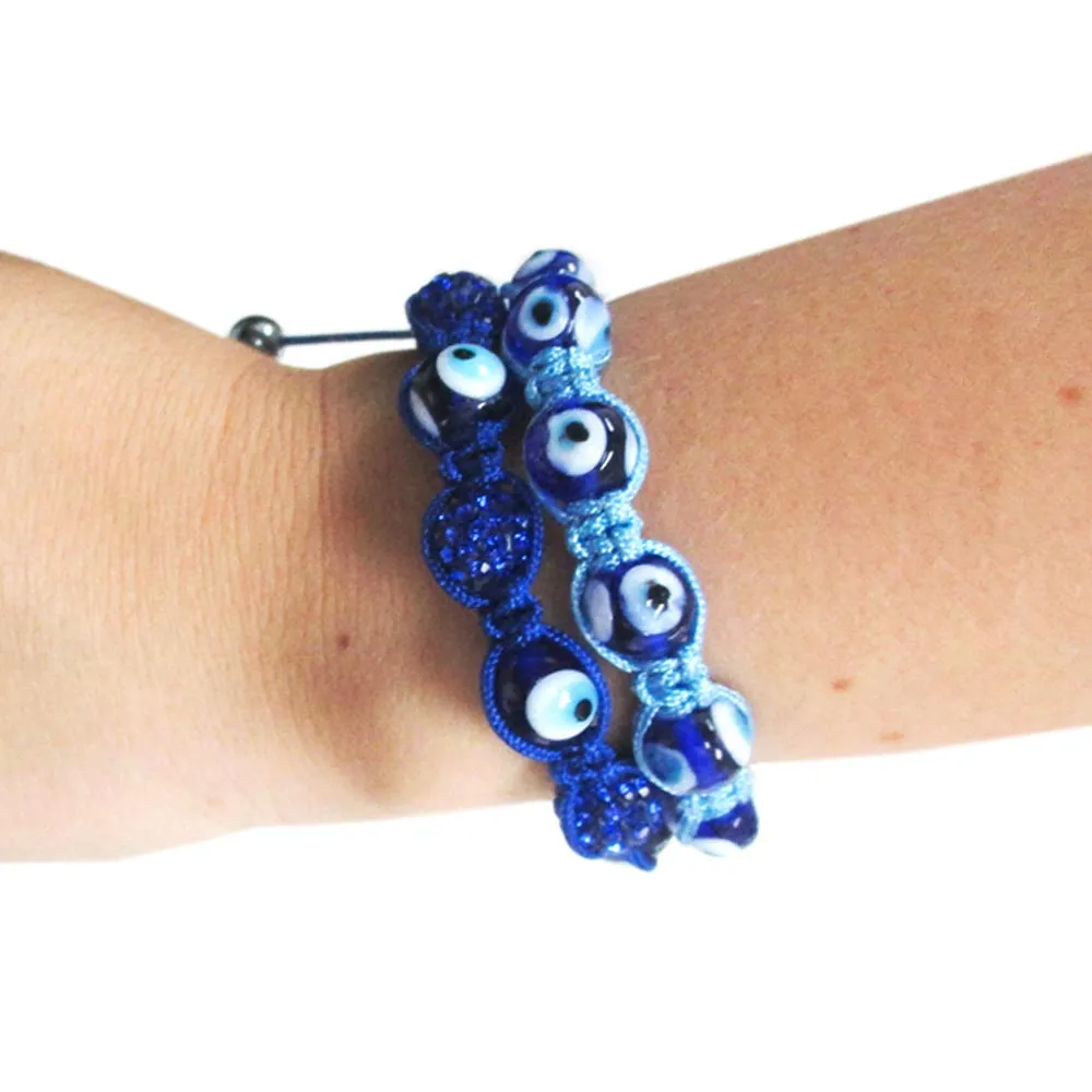 2 Evil Eye Bead Bracelets Lucky Blue Amulet Nazar Protection Kabbalah Adjustable