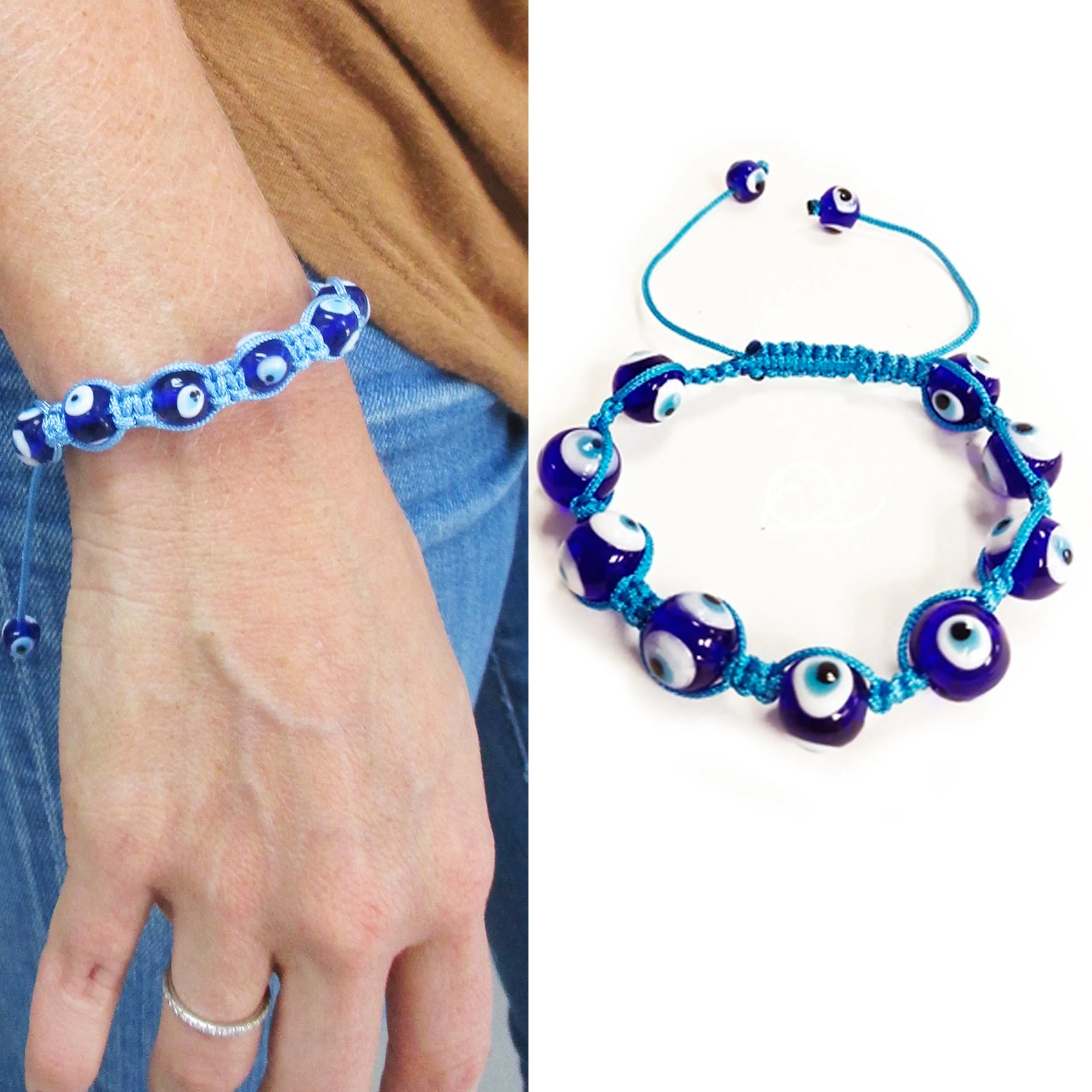 2 Evil Eye Bead Bracelets Lucky Blue Amulet Nazar Protection Kabbalah Adjustable