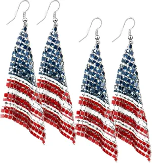 2 Pairs 4th of July American Flag Earrings Stars and Stripes Earrings USA Lightweight Dangle Red White Blue American Flag Earrings Patriotic Earrings for Women 4th of July Independence Day Daily Wear