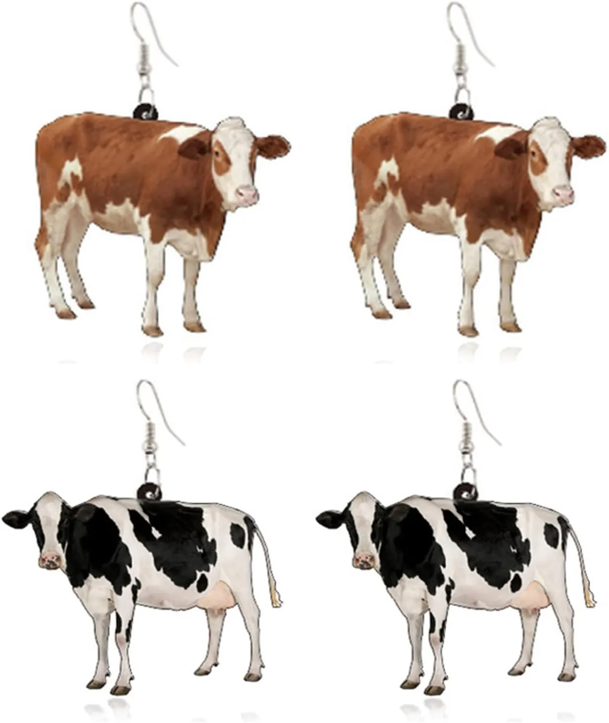 2 Pairs Unique Creative Funny Acrylic Cartoon Cow Dangle Earrings Cute Chic Dairy Cattle Animal Drop Hook Earrings Sets for Women Statement Jewelry Gifts