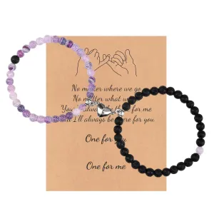 2 PCS Magnetic Bracelets for Couples Love Bracelets,Distance Healing Crystal Braceletsm Matching Heart Bracelet for Lover Him & Her Boyfriend Girlfriend Valentine's Day Gifts(Purple   Black)