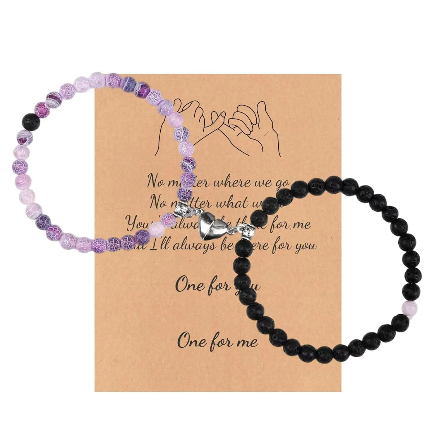 2 PCS Magnetic Bracelets for Couples Love Bracelets,Distance Healing Crystal Braceletsm Matching Heart Bracelet for Lover Him & Her Boyfriend Girlfriend Valentine's Day Gifts(Purple   Black)
