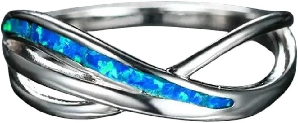 2025 Fashion Women Rings Anniversary Party Her Gift Cute Blue Imitation Opal Bow Rings For Women Jewelry Accessories