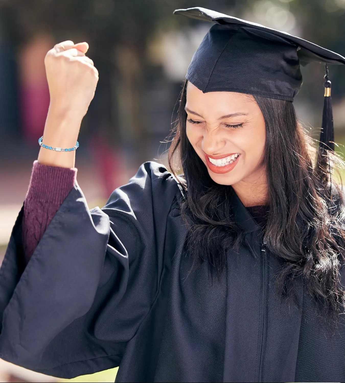 2025 Graduation Gifts for Her/Girls/Women, Tiny Gemstone Graduation Bracelet with Unique Cap Gift Box