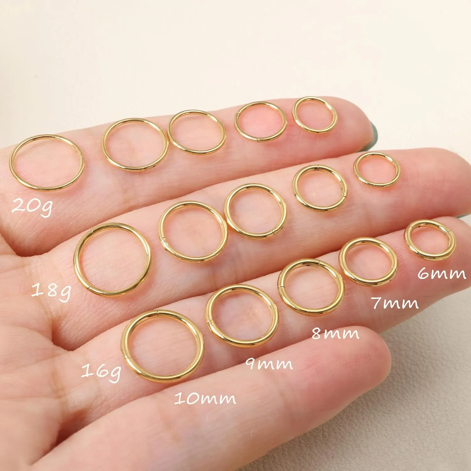 20G 18G 16G Titanium Nose Ring Hoop, Cartilage Hoop Earrings for Women Men Silver Gold Nose Ring Septum Ring Tragus Conch Helix Daith Lip Piercing Jewelry 6mm/7mm/8mm/9mm/10mm (Gold-20g, 8mm)