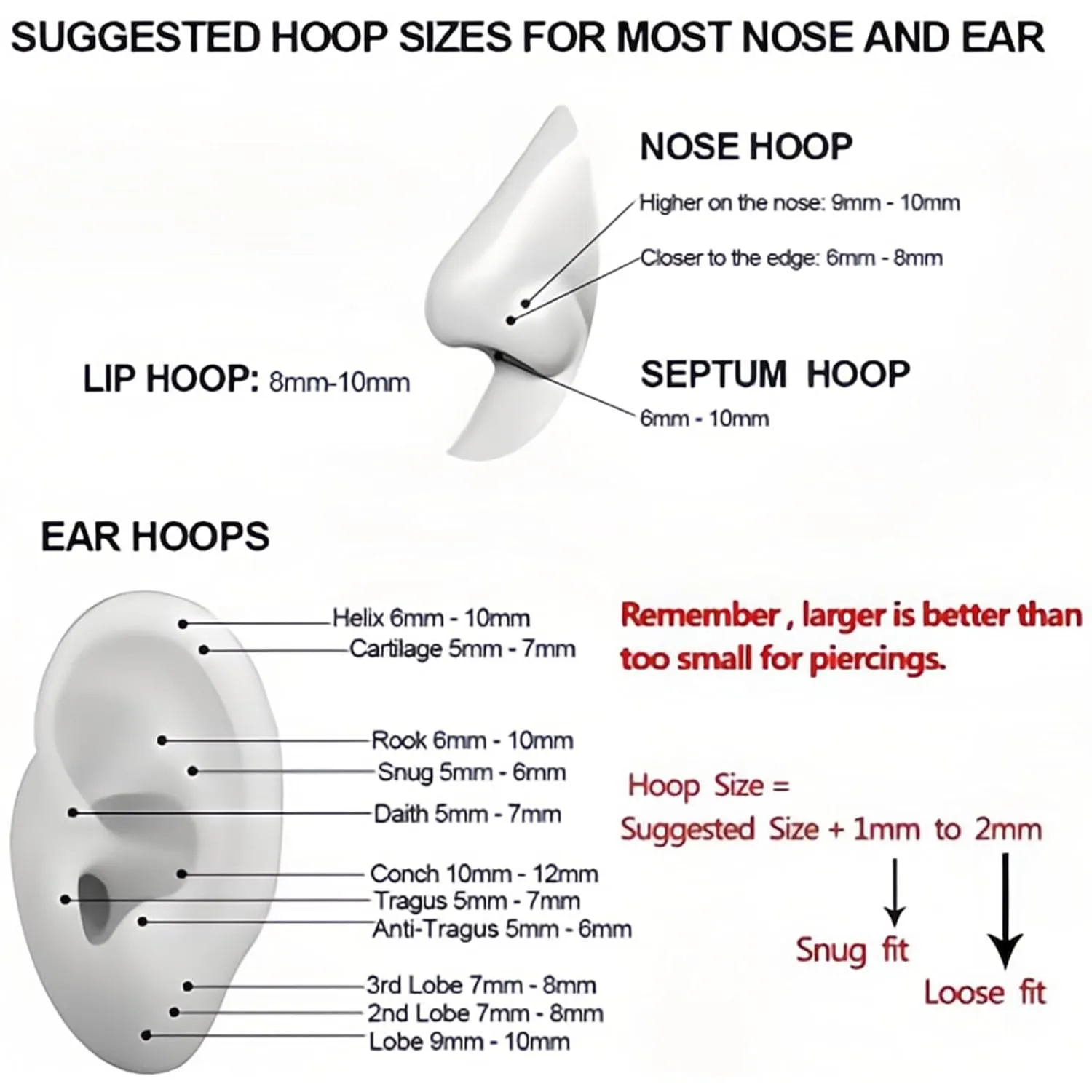 20G 18G 16G Titanium Nose Ring Hoop, Cartilage Hoop Earrings for Women Men Silver Gold Nose Ring Septum Ring Tragus Conch Helix Daith Lip Piercing Jewelry 6mm/7mm/8mm/9mm/10mm (Gold-20g, 8mm)