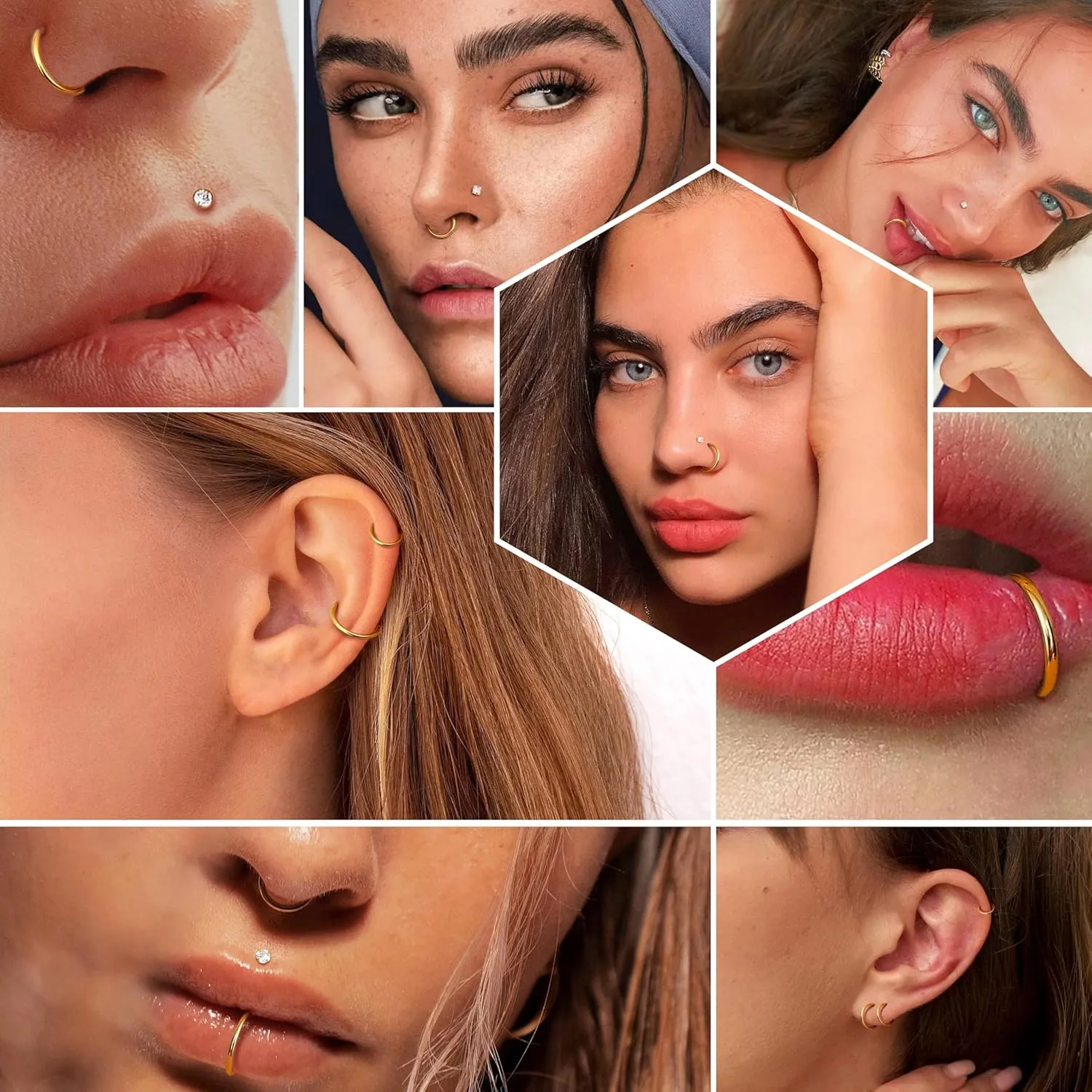 20G Nose Rings Hoops Studs, Stainless Steel Round CZ L Shaped Nose Screw Straight Studs, Hypoallergenic Diamond Double Nose Hoops, Clear Nose Rings For Women Men Nostril Piercing Jewelry