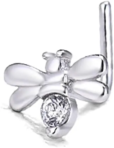 20G S925 Sterling Silver Bee Nose Studs Rings for Women Cute Bumblebee L-Shaped Nose Rings Studs Nose Nostril Piercing Jewelry