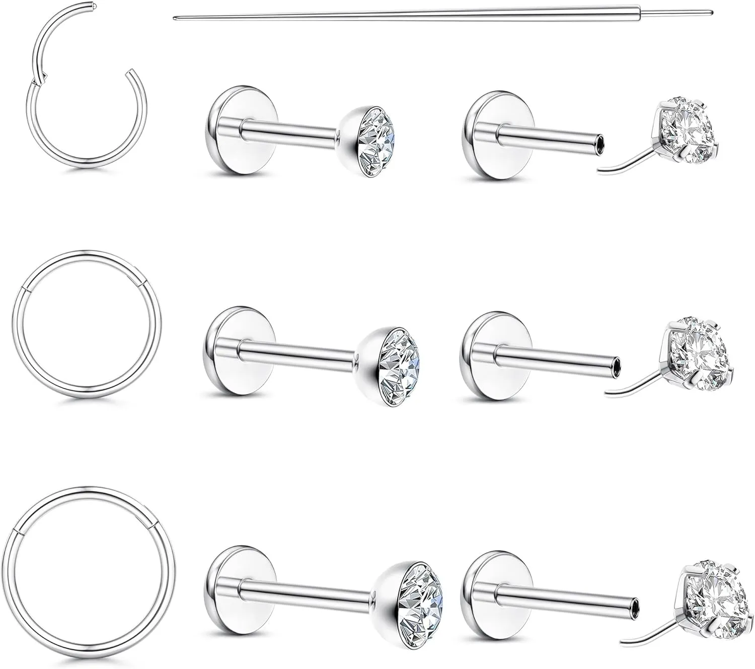 20G/18G Nose Rings Studs for Women Men - 14K Gold Filled Flat Back Nose Studs Nose Ring Hoops Hypoallergenic Surgical Steel Threadless Push in CZ Helix Tragus Conch Nostril Cartilage Piercing Jewelry