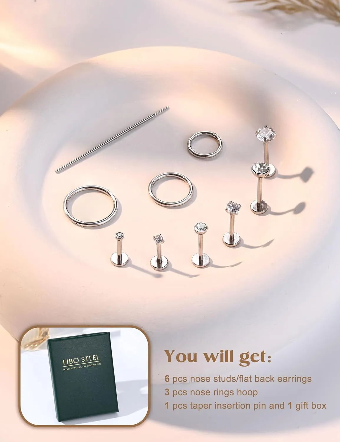 20G/18G Nose Rings Studs for Women Men - 14K Gold Filled Flat Back Nose Studs Nose Ring Hoops Hypoallergenic Surgical Steel Threadless Push in CZ Helix Tragus Conch Nostril Cartilage Piercing Jewelry